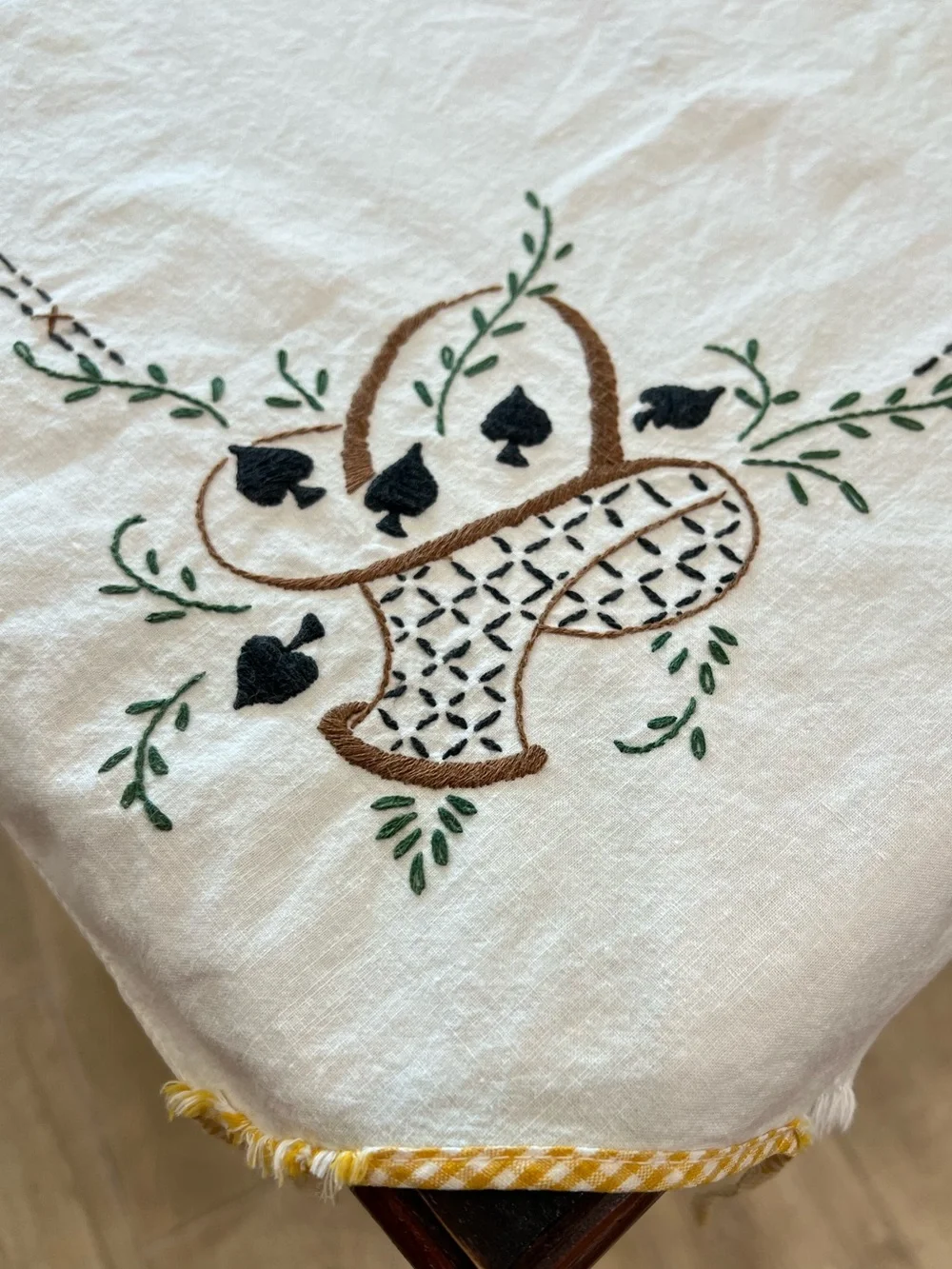 Vintage Embroidered Bridge Card Table Cover Poker Hearts Spades Clubs Diamonds